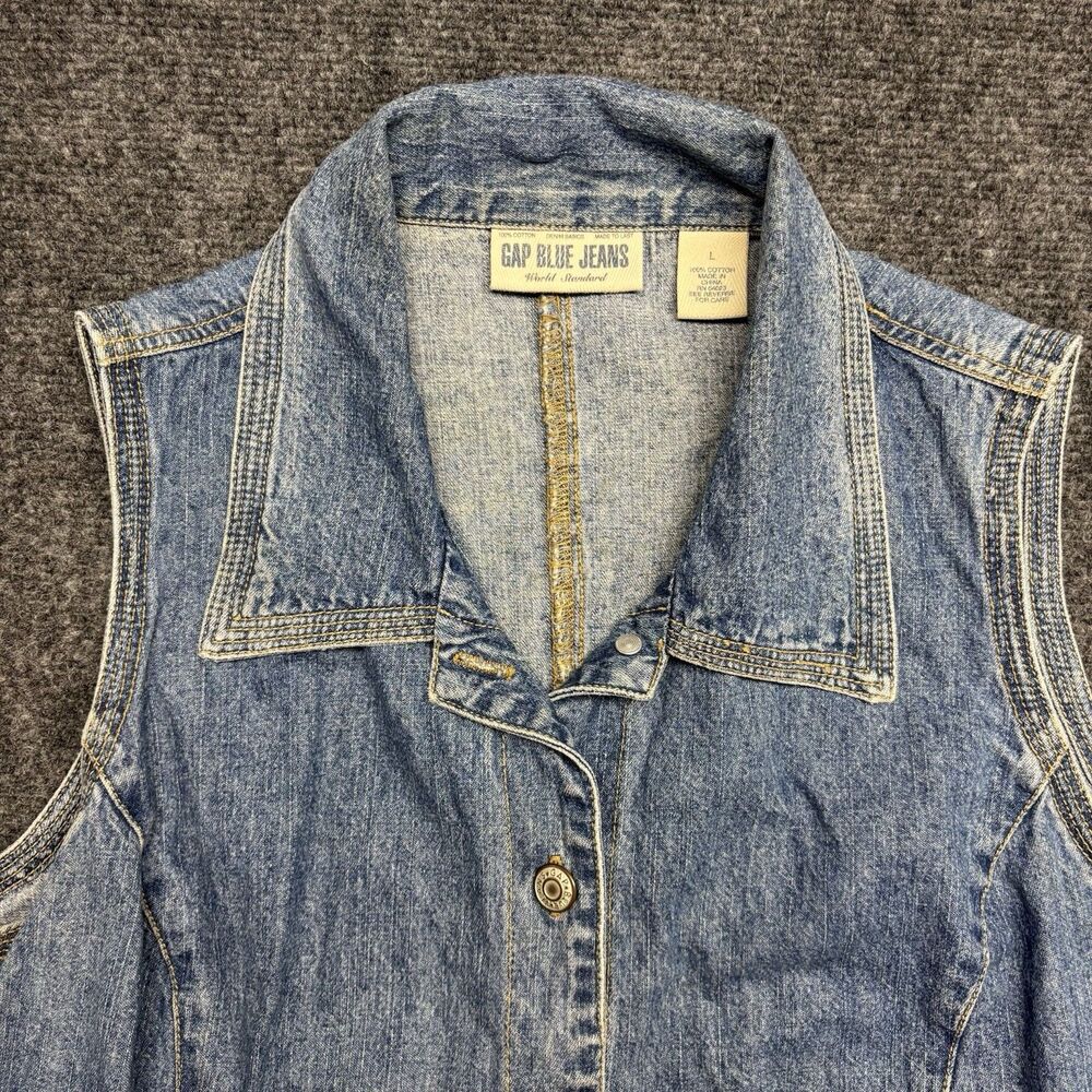 Vintage GAP Denim Vest Button Up Women’s Sleeveless Top Size Large 1990s Classic - Picture 2 of 11